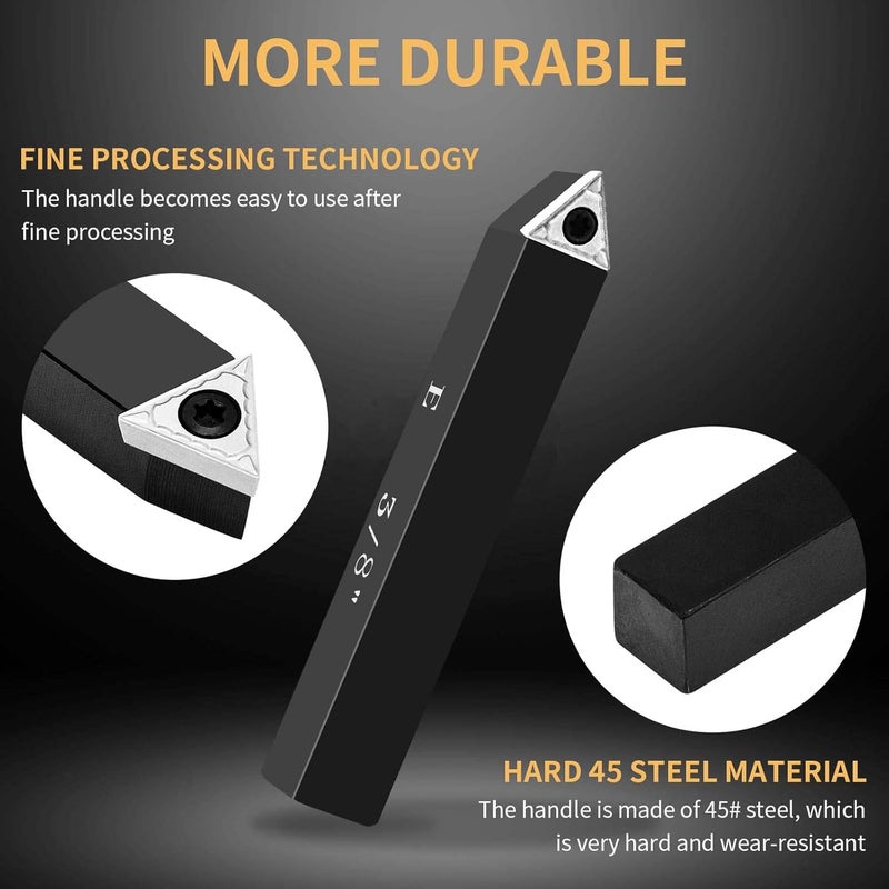 SENDUO Store 3/8" Indexable Carbide Turning Inserts Holder Set for Machining Lathes, 5 Pcs Set Metal Lathe Tools Inserts Bits with Carbide Inserts TCMT110204. - Image 5